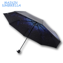 Regen 3D Full Printing Innen Starry Sky Winddicht Drei faltbare Windproof Sonnenschutz Schwarz Beschichtung Regenschirm